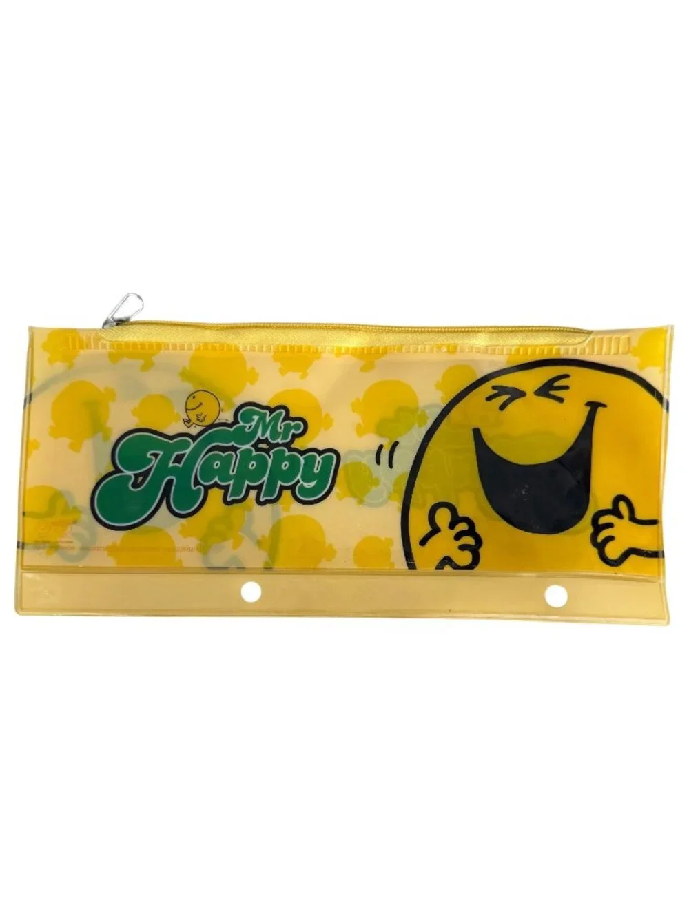 2012 Mr. Happy Zip Pencil Case Binder Ring Holes Yellow Green Mr Men Little Miss